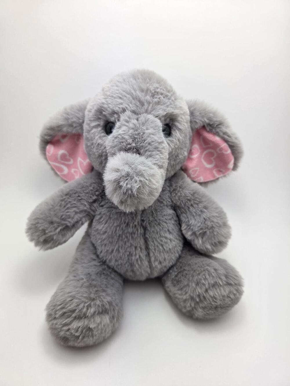 Aurora Baby Elephant Plush Gray Stuffed Animal Pink Heart Ears (9 inch)